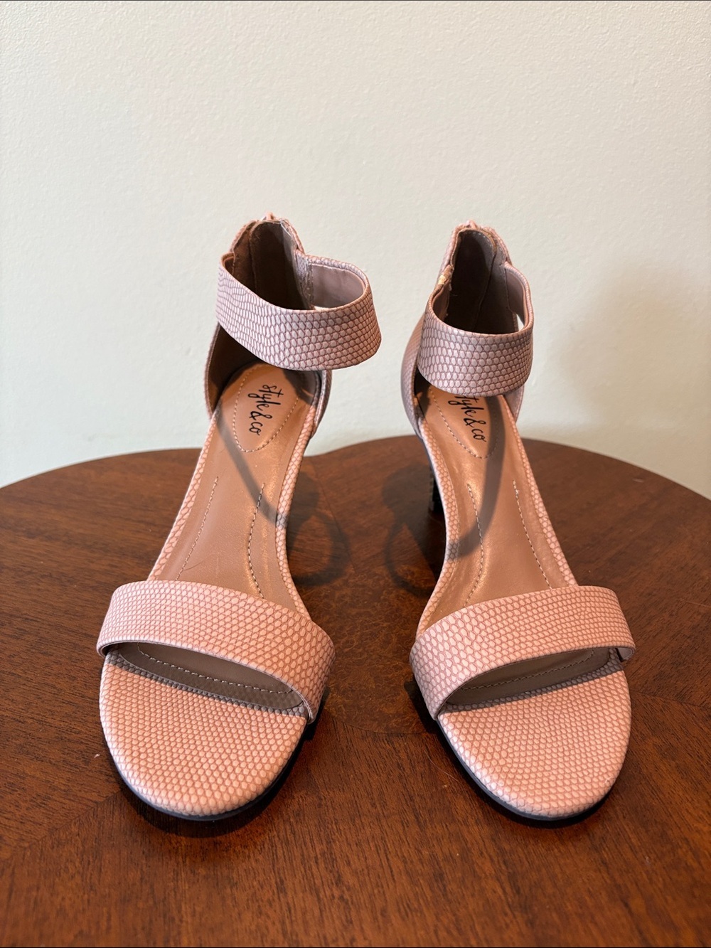 Style & Co.  Ankle-Strap Heels blush textured  man-made soft
Size 6.5 women’s